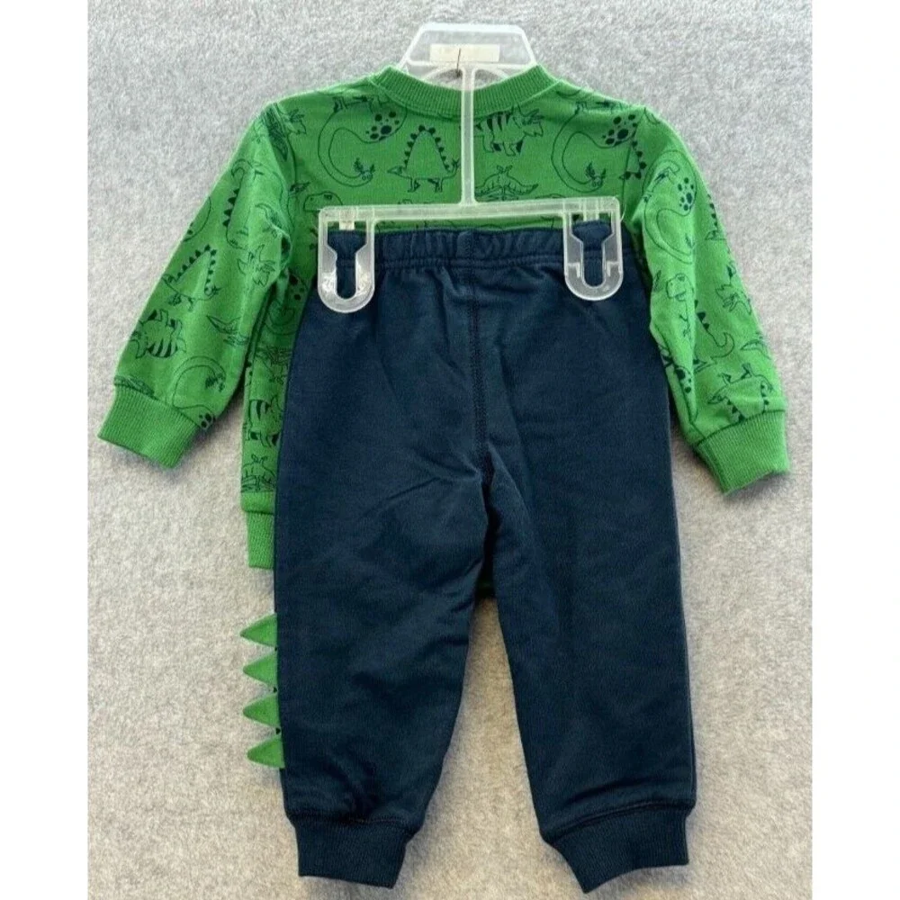 Carters Boys 2 Piece Green Dinosaur Sweatshirt Blue Jogger Playwear Set 12 Month